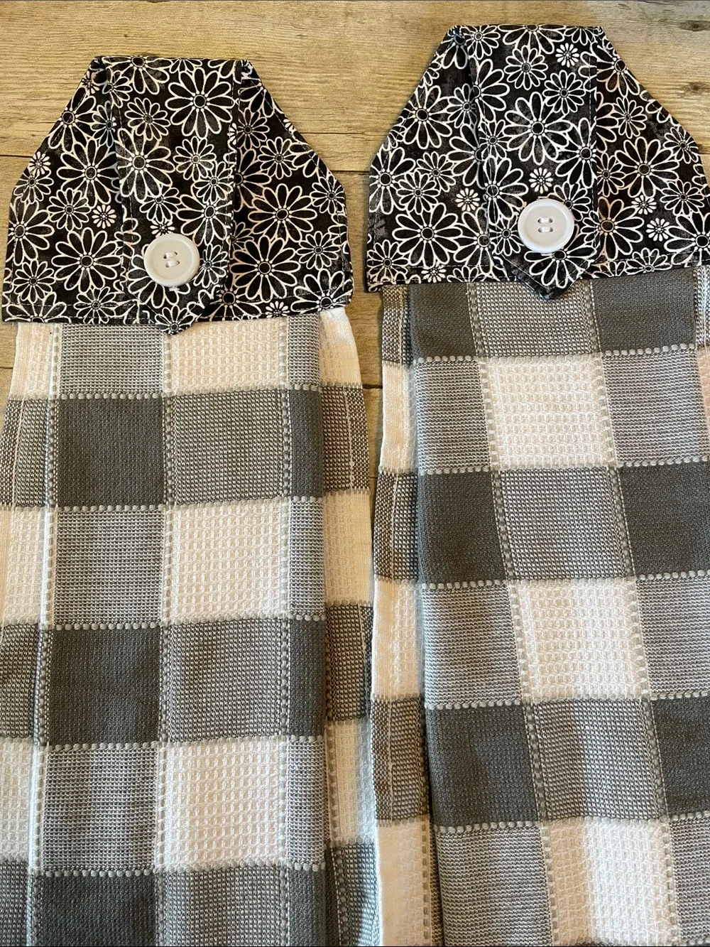 Sewn Top Hanging Towels Set of Black & White & Gray Button Closure